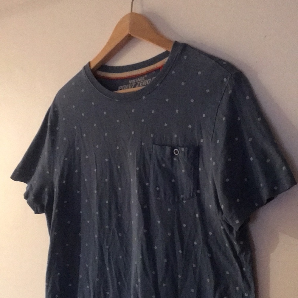 Point Zero Vintage Organic Cotton blue with white square dot pattern slim fit